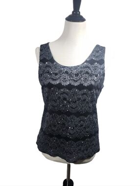 JS Boutique Women's Size Large Sleeveless Black & Blue Sequinned Top Gently Used